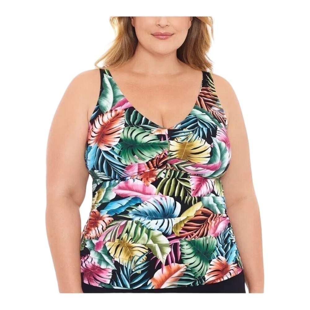 Swim Solutions V Neck Pleated Tankini Top NWT